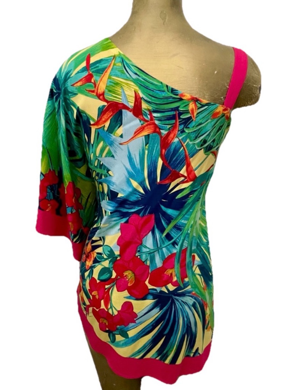 CACHE Tropical Uni Sleeve SILK Blend BLOUSE Size Small - Picture 8 of 9